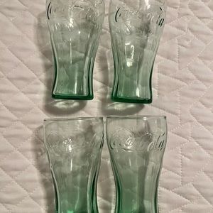 Set Of 4 Vintage Green Glass Coca Cola Glasses By Libbey-Signed(4.5” Juice).